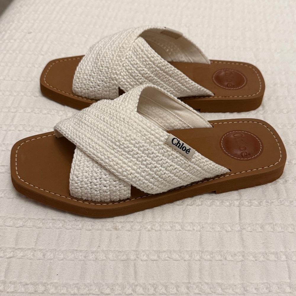 Chloe White Woven Slide New Sandals